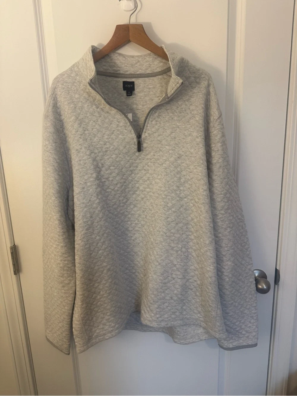 J. Crew Quilted Light Gray Men's Half-Zip Sweater